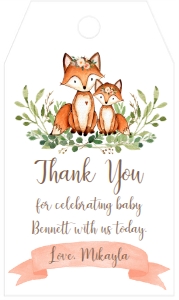 Baby Shower Floral Banner Fox Favor Tag: Baby Shower Floral Banner Fox Invitation