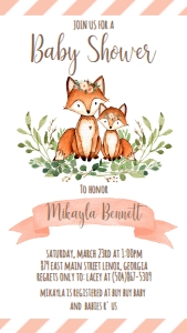 Baby Shower Floral Banner Fox Invitation Text Invite: Baby Shower Floral Banner Fox Invitation