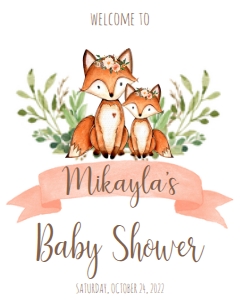 Baby Shower Floral Banner Fox Welcome Sign 8x10: Baby Shower Floral Banner Fox Invitation