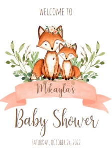 Baby Shower Floral Banner Fox Welcome Sign 18x24: Baby Shower Floral Banner Fox Invitation