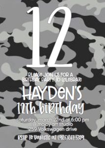 Birthday Number Camo Grey: Birthday Number Camo Grey