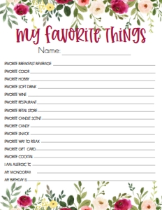 Friends Favorite Things Survey design preview