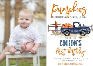 Birthday Navy Truck Pumpkin Football Photo Invite: Birthday Navy Truck Pumpkin Football Invite