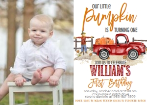 Birthday Red Truck Our Little Pumpkin Photo Invite: Birthday Red Truck Our Little Pumpkin