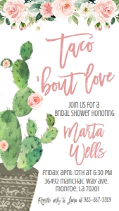 Bridal Shower Cactus Taco Bout Love Floral Text Invite: Bridal Shower Cactus Taco Bout Love Floral