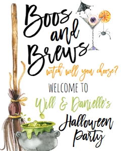 Halloween Witch Boos and Brews Broom 2 Welcome Sign 8x10: Halloween Witch Boos and Brews Broom 2 Invite