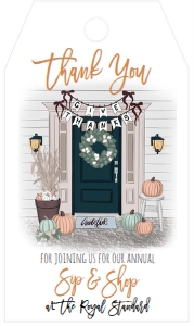 Thanksgiving Fall Door Sip and Shop Favor Tag: Thanksgiving Fall Door Sip and Shop Invitation