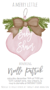 Baby Shower Christmas Burlap Pink Ornament Text Invite: Baby Shower Christmas Burlap Pink Ornament Invitation