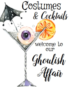 Halloween Costumes and Cocktails Ghoulish Welcome Sign 8x10: Halloween Costumes and Cocktails Invitation