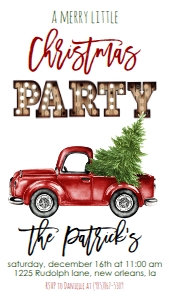Christmas Party Red Truck Marquee Text Invite: Christmas Party Red Truck Marquee Invitation
