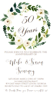 Anniversary White Floral Wreath 50 Text Invite: Anniversary White Floral Wreath 50