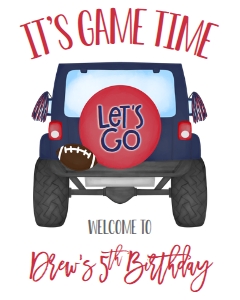 Birthday Football Jeep Navy Red Welcome Sign: Birthday Football Jeep Navy Red