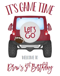 Birthday Football Jeep Crimson Welcome Sign: Birthday Football Jeep Crimson