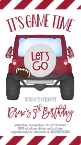 Birthday Football Jeep Crimson Text Invite: Birthday Football Jeep Crimson