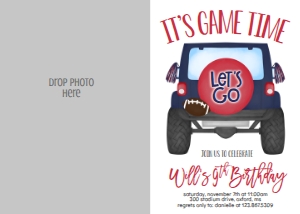 Birthday Football Jeep Navy Red Photo Invite: Birthday Football Jeep Navy Red