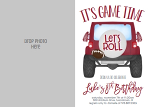 Birthday Football Jeep Crimson Photo Invite: Birthday Football Jeep Crimson