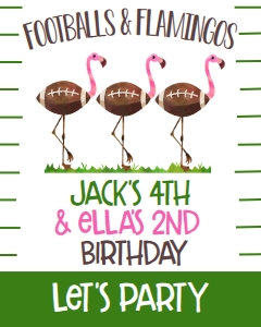 Birthday Footballs & Flamingos Welcome Sign 8x10: Birthday Footballs & Flamingos
