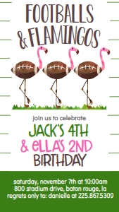 Birthday Footballs & Flamingos Text Invite: Birthday Footballs & Flamingos