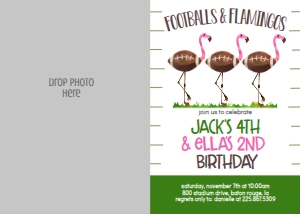 Birthday Footballs & Flamingos Photo Invite: Birthday Footballs & Flamingos