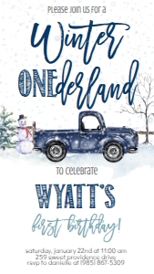 Christmas Winter Onederland Navy Text Invite: Christmas Winter Onederland Navy Invitation
