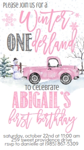 Christmas Winter Onederland Pink Text Invite: Christmas Winter Onederland Pink Invitation