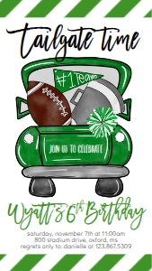Birthday Football Truck Green Text Invite: Birthday Football Truck Green