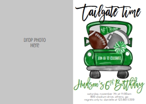 Birthday Football Truck Green Photo Invite: Birthday Football Truck Green