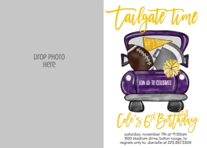 Birthday Football Purple Gold Truck Photo Invite: Birthday Football Purple Gold Truck