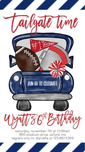 Birthday Football Truck Navy Red Text Invite: Birthday Football Truck Navy Red