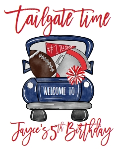 Birthday Football Truck Navy Red Welcome Sign: Birthday Football Truck Navy Red