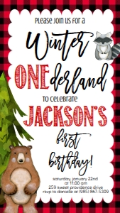 Christmas Winter Onederland Plaid Animals Text Invite: Christmas Winter Onederland Plaid Animals Invitation