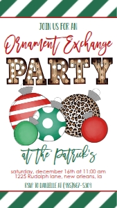 Christmas Party Multi Ornament Exchange RG Marquee  Text Invite: Christmas Party Multi Ornament Exchange RG Marquee Invitation