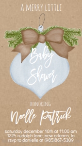 Baby Shower Christmas Kraft Burlap Blue Ornament Text Invite: Baby Shower Christmas Kraft Burlap Blue Ornament Invitation