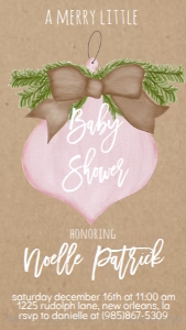Baby Shower Christmas Kraft Burlap Pink Ornament Text Invite: Baby Shower Christmas Kraft Burlap Pink Ornament Invitation
