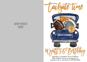 Birthday Football Truck Navy Orange Photo Invite: Birthday Football Truck Navy Orange
