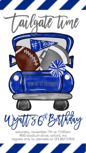 Birthday Football Truck Blue Grey Text Invite: Birthday Football Truck Blue Grey