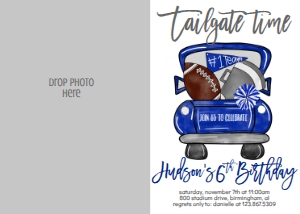 Birthday Football Truck Blue Grey Photo Invite: Birthday Football Truck Blue Grey