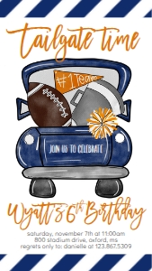 Birthday Football Truck Navy Orange Text Invite: Birthday Football Truck Navy Orange