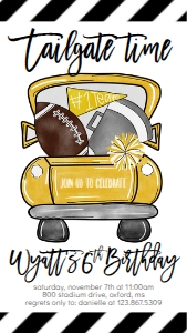 Birthday Football Truck Black and Gold Text Invite: Birthday Football Truck Black and Gold