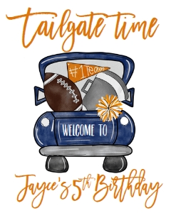 Birthday Football Truck Navy Orange Welcome Sign: Birthday Football Truck Navy Orange