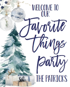 Christmas Favorite Things Holiday Party Blues Welcome Sign: Christmas Favorite Things Holiday Party Invite Blues