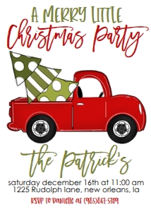 Christmas Party Red Truck Dot Tree Invitation: Christmas Party Red Truck Dot Tree Invitation
