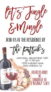 Christmas Party Wine Cheese Jingle Mingle Text Invite: Christmas Party Wine Cheese Jingle Mingle
