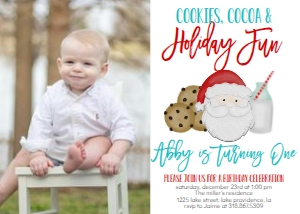 Christmas Birthday Cookies Cocoa Santa Photo Invite: Christmas Birthday Cookies Cocoa Santa