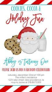 Christmas Birthday Cookies Cocoa Santa Text Invite: Christmas Birthday Cookies Cocoa Santa