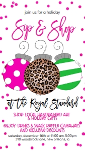 Christmas Ornament Sip and Shop Hot Pink Text Invite: Christmas Ornament Sip and Shop Hot Pink Invitation