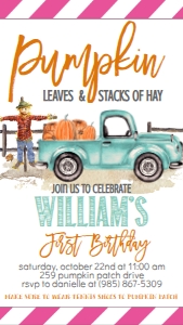 Birthday Pumpkin Truck Mint Text Invite: Birthday Pumpkin Truck Mint