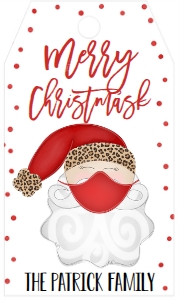 Christmas Party Santa Mask Leopard Favor Tag: Christmas Party Santa Mask Invitation Leopard