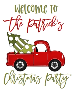 Christmas Party Red Truck Dot Tree Welcome Sign: Christmas Party Red Truck Dot Tree Invitation