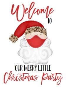 Christmas Party Santa Mask Leopard Welcome Sign: Christmas Party Santa Mask Invitation Leopard